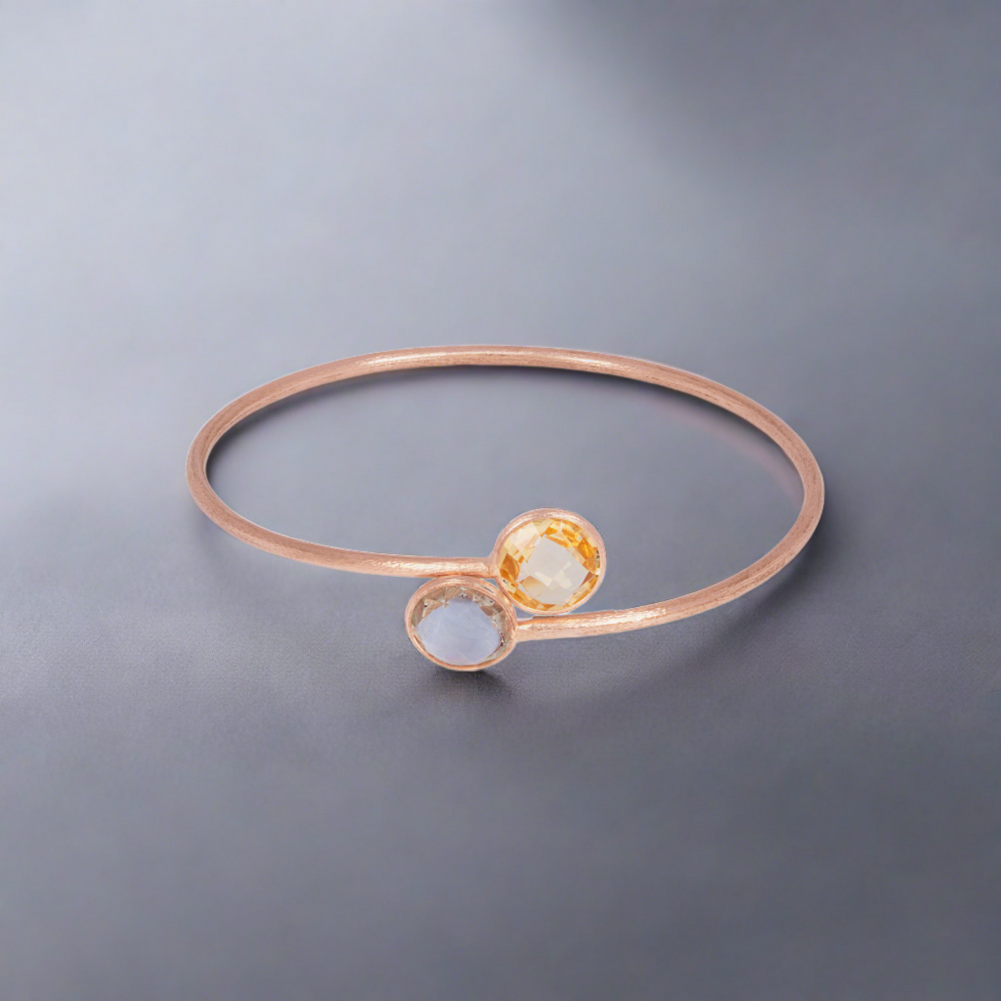 14K satin rose gold  Kensington bangle with garnet and prasiolite