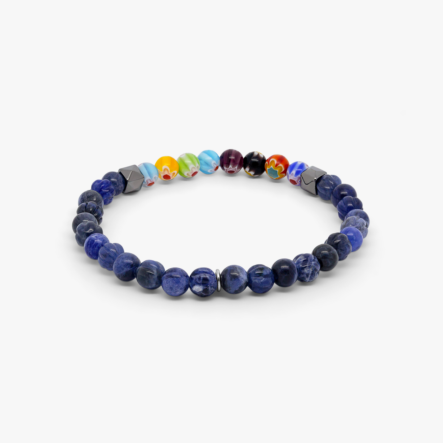 Millefiori Beaded Bracelet With Blue Sodalite 