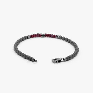 Icosahedron Beaded Bracelet With Ruby And Grey Hematite