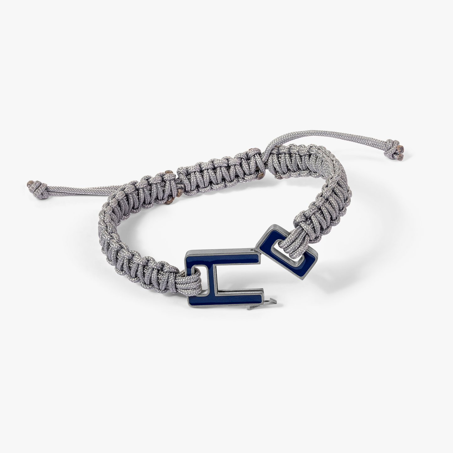 Grapheme Personalised Macrame Bracelet in Stainless Steel with Navy Enamel