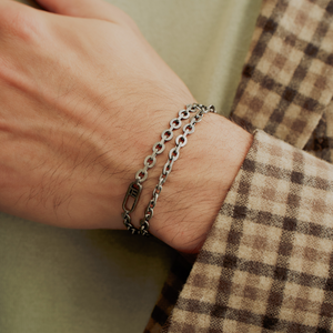 Catena Signifier Rogato Rolo Chain Bracelet in Black Rhodium Silver with "T" Logo