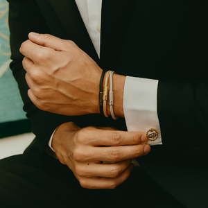 Orbit Gear Cufflinks in Yellow Gold & Blue Enamel