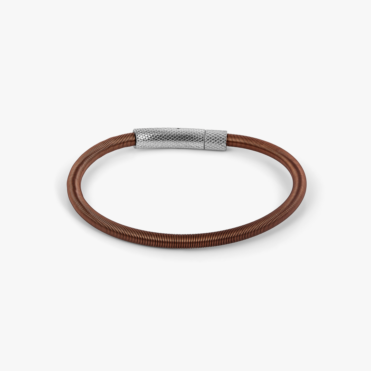 Seta Etched Click Nylon Bracelet in Stainless Steel with Brown Coated Wire