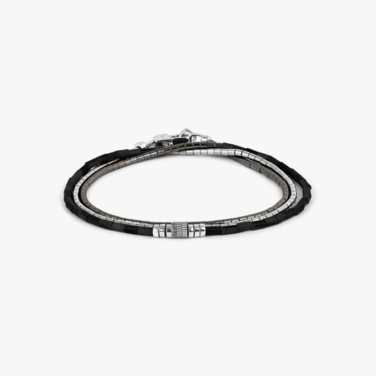 Tateossian Navaho Triple Wrap Bracelet In Rhodium With Black Agate & Hematite