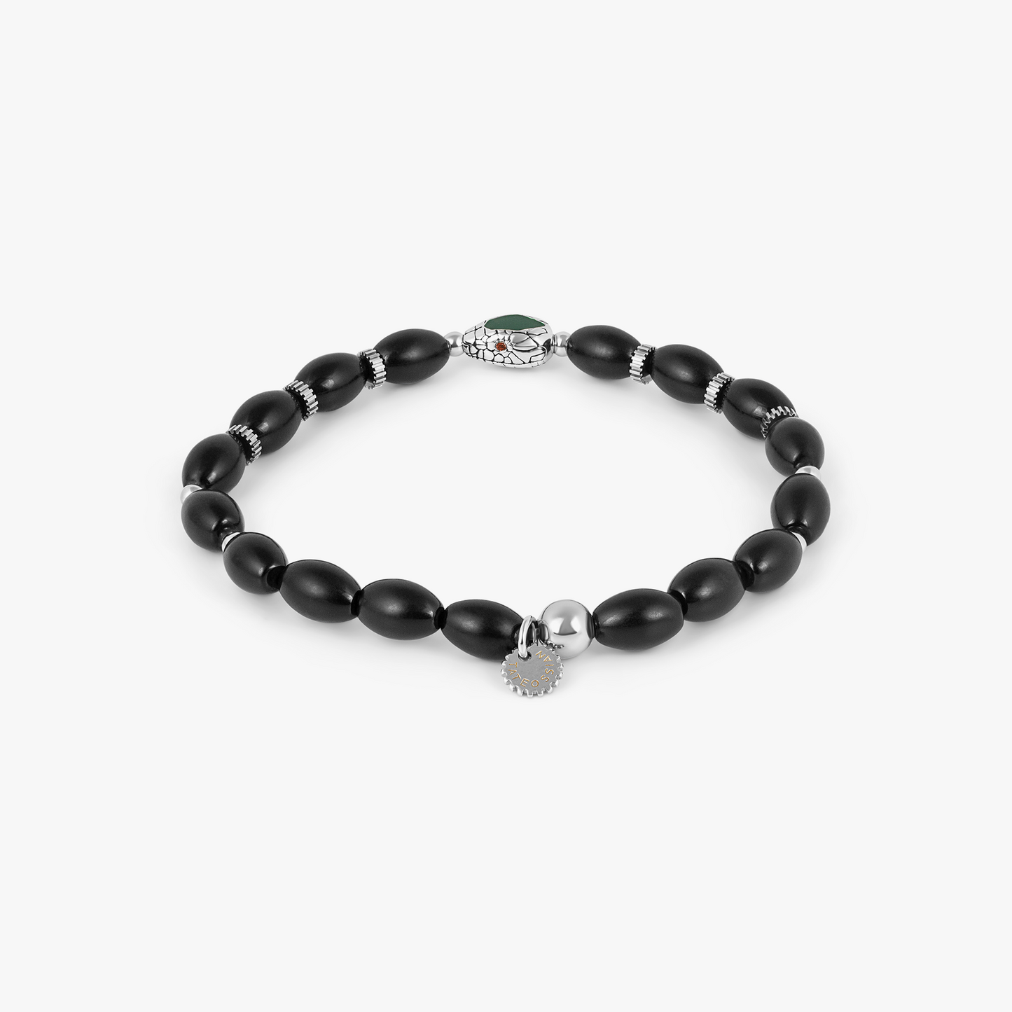 Tateossian Viper Bracelet In Rhodium & Black Agate