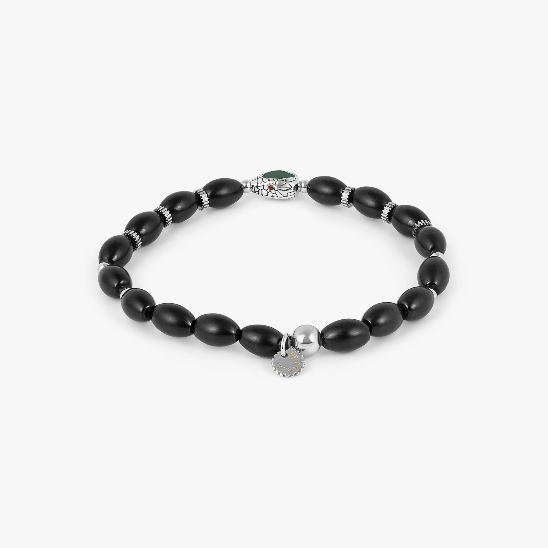 Tateossian Viper Bracelet In Rhodium & Black Agate