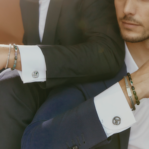 Viper Cufflinks in Palladium & Green Enamel