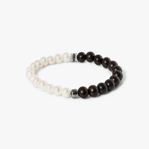 Gear Trio Bracelet With Wood Beads & White Pearls