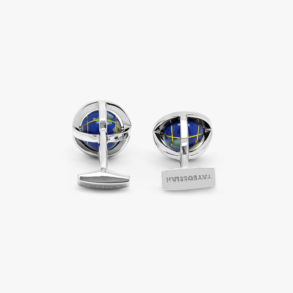 Globe Cufflinks In Lapis With Sterling Silver