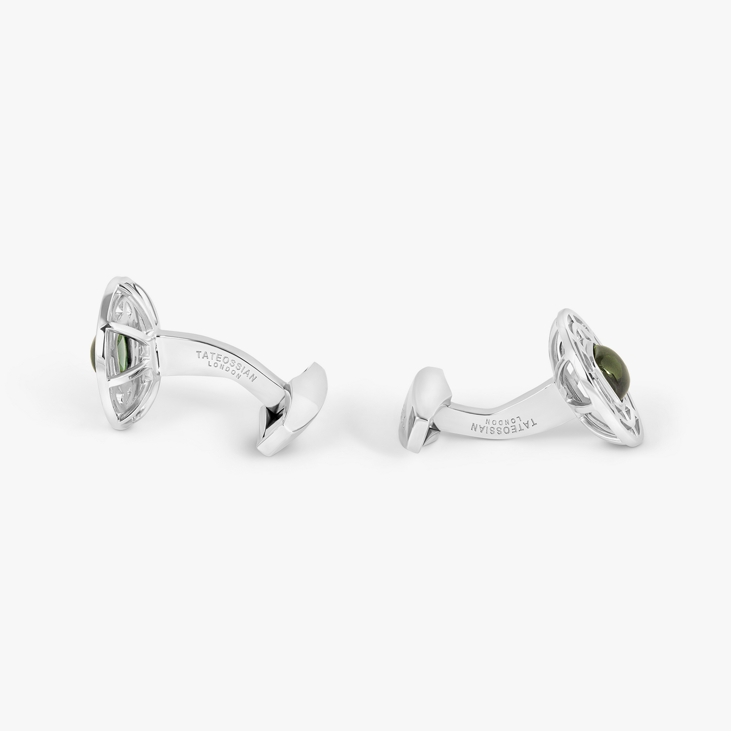 Satellite Cufflinks in Rhodium & Green Tourmaline