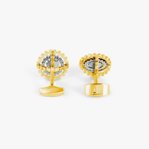 Orbit Gear Cufflinks in Yellow Gold & Blue Enamel