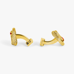 Viper Cufflinks in Yellow Gold & Red Enamel