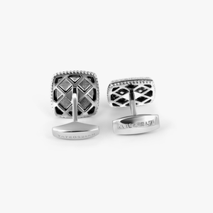 Graffiato Square Cufflinks in White Rhodium & Onyx