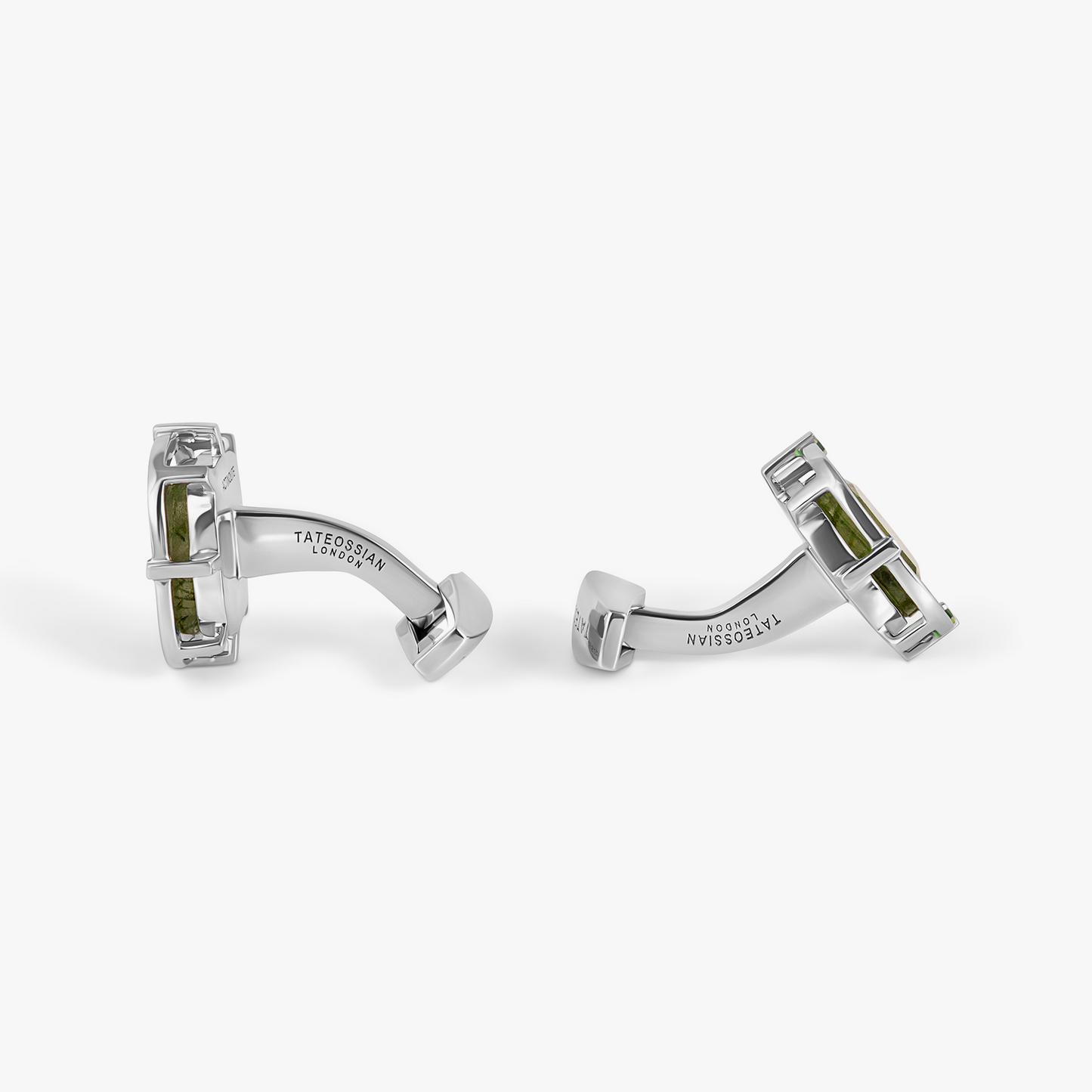 Actinolite Cufflinks in Rhodium & Actinolite