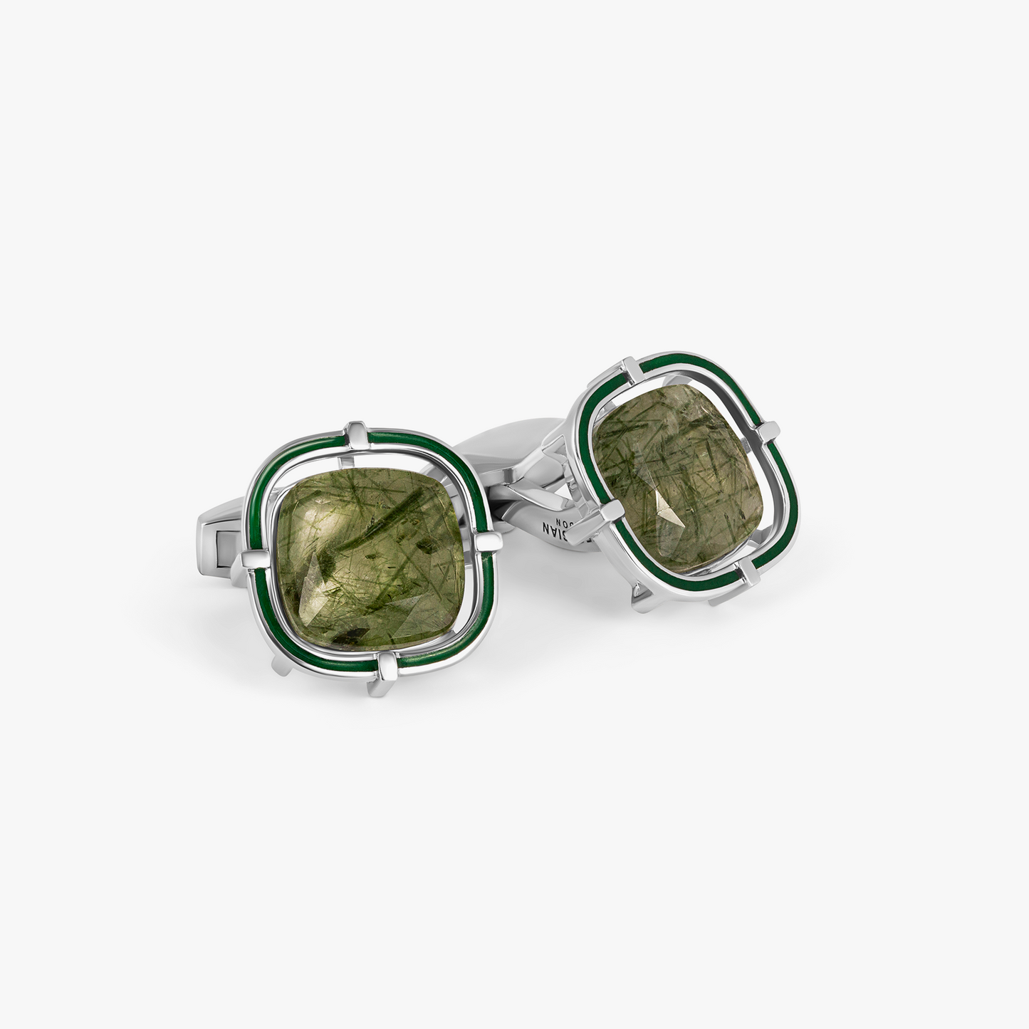 Actinolite Cufflinks in Rhodium & Actinolite