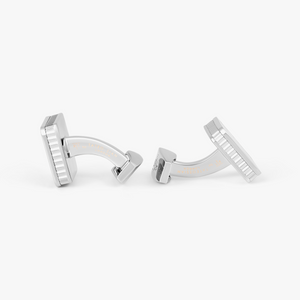 Diamond Giza Ice Cufflinks in Palladium & Black Enamel