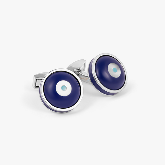 Tateossian Milos Evil Eye Cufflinks in Blue Resin & White Mother of Pearl