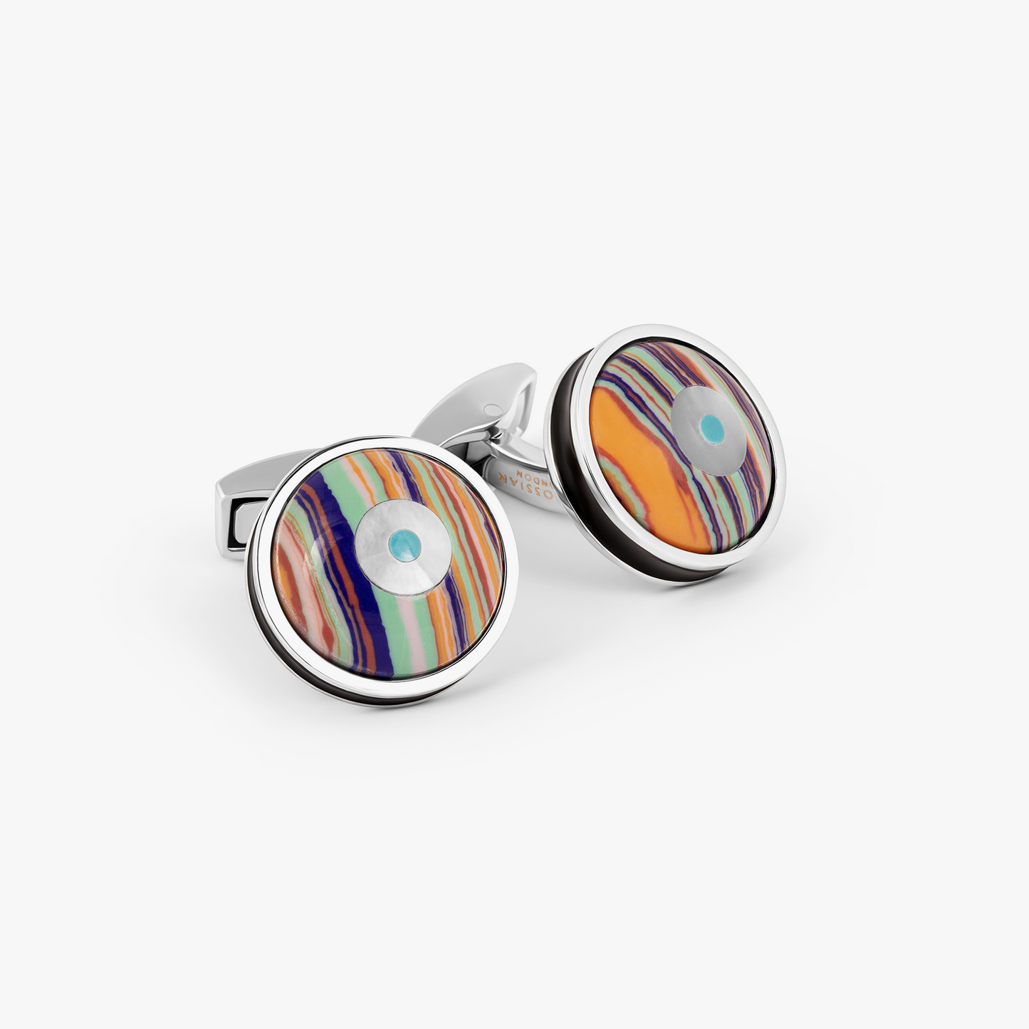 Tateossian Milos Evil Eye Cufflinks in Mutlicolour Resin & White Mother of Pearl