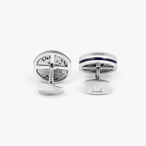 Tonneau Skeleton Cufflinks in Palladium & Blue Enamel