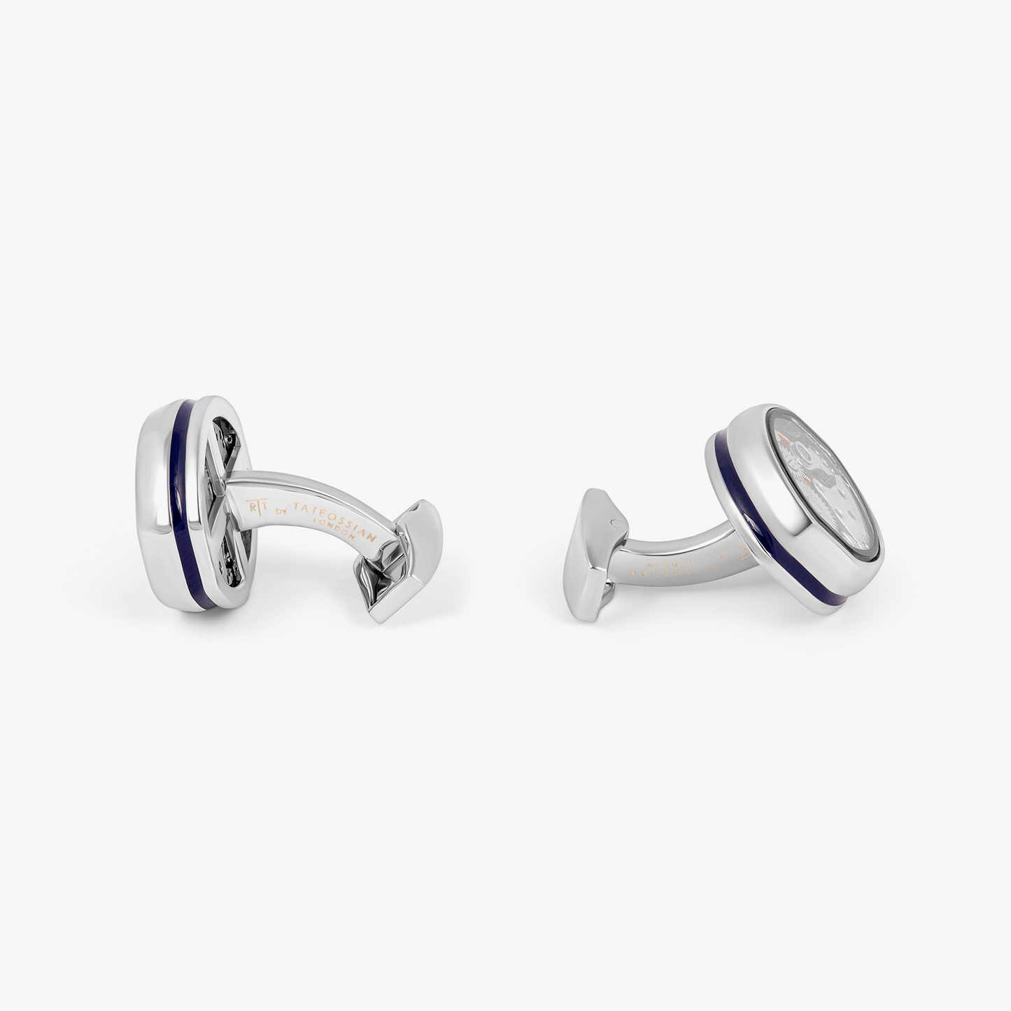 Tonneau Skeleton Cufflinks in Palladium & Blue Enamel