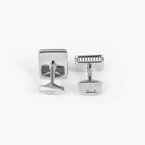 Diamond Giza Ice Cufflinks in Palladium & Navy Enamel