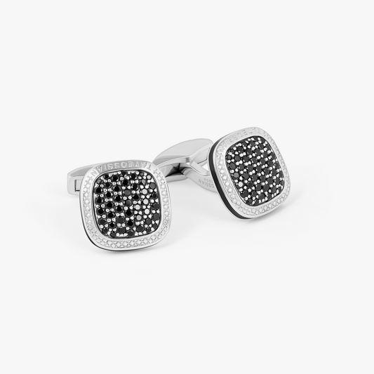 Diamond Signature Cufflinks in Rhodium & Black Spinel