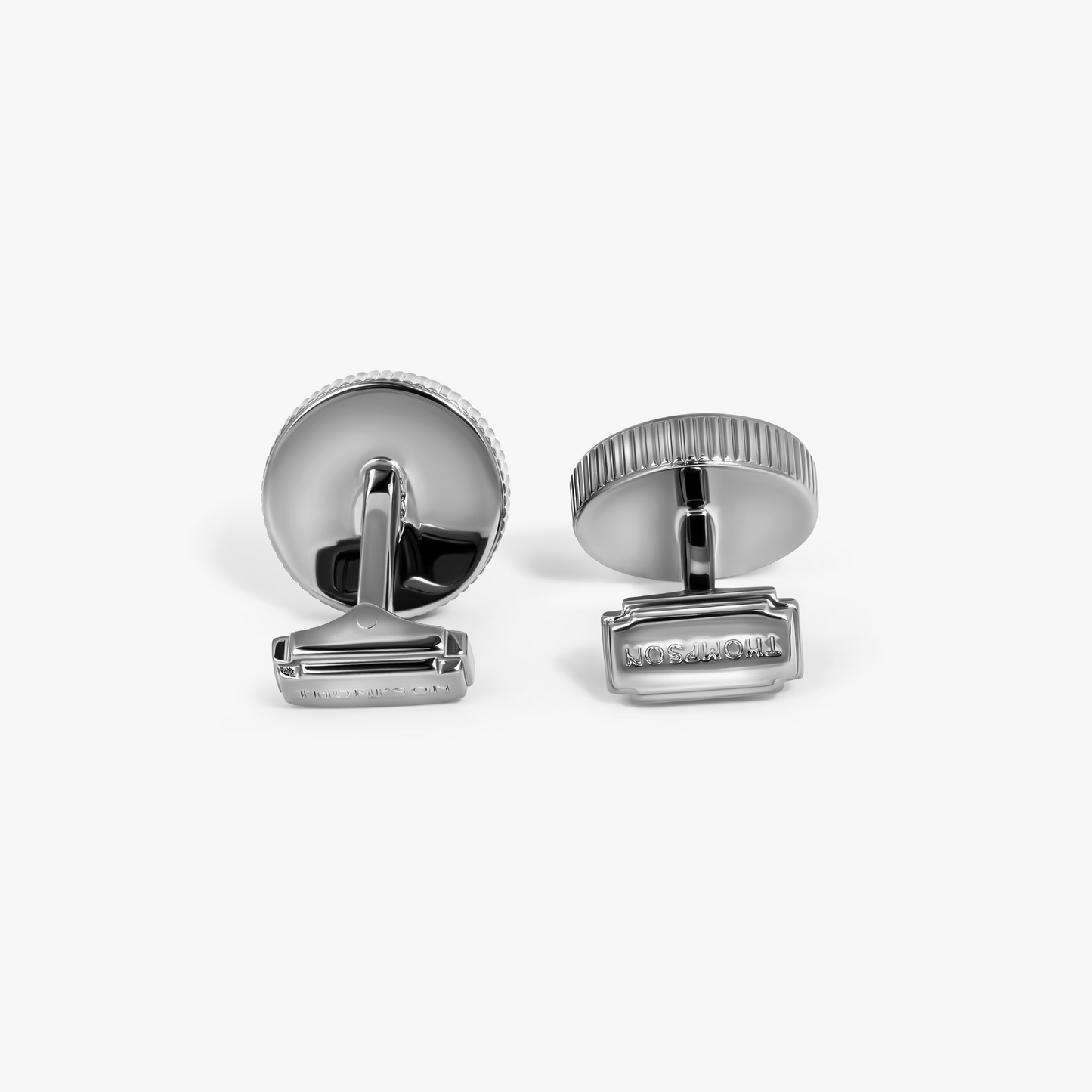 THOMPSON Optical Lens Cufflinks in Palladium Plated with Blue Enamel