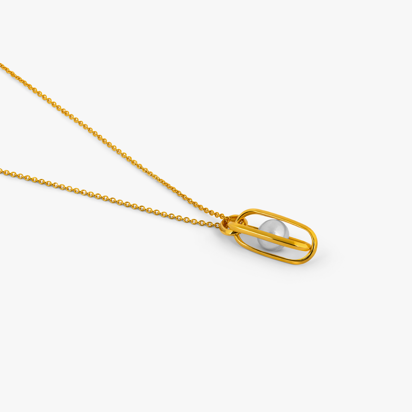 Cage Pendant Necklace in Yellow Gold Plated Silver with White Pearl