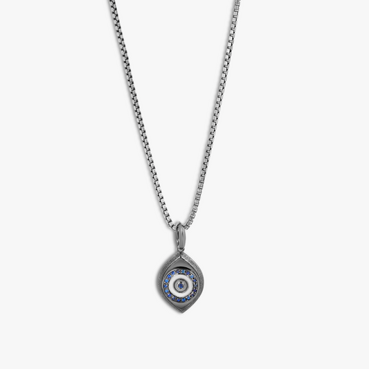 Paros Evil Eye Necklace In Black Rhodium & Sapphire