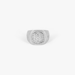 Pave Signet Ring In Silver & White Sapphire