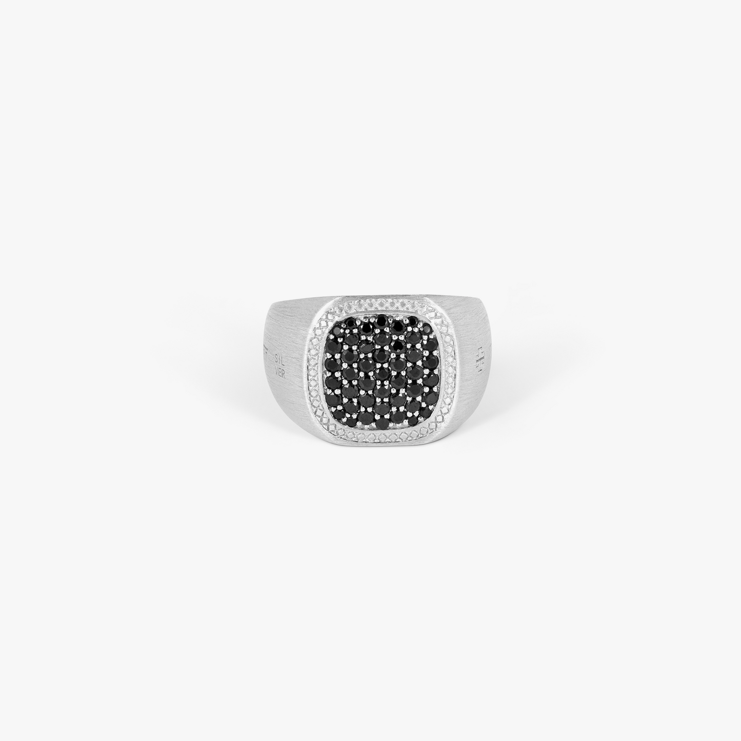 Pave Signet Ring In Silver & Black Spinel