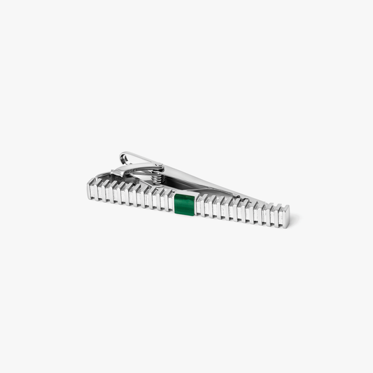 THOMPSON Stripe Grille Tie Clip in Palladium Plated with Malachite