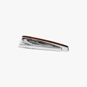 THOMPSON Woven Tonneau Tie Clip in White Bronze Plated with Brown Tiger Eye