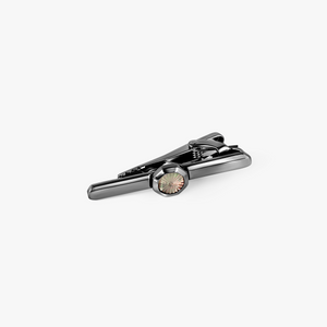 Sunburst Semi-Precious Tie Clip In Palladium & Grey Mother Of Pearl