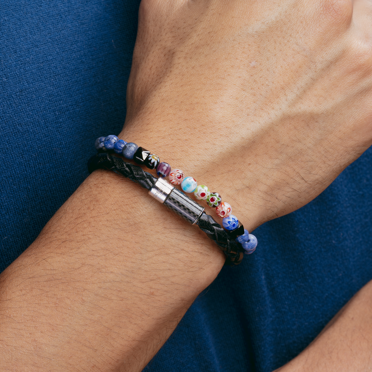 Millefiori Beaded Bracelet With Blue Sodalite 