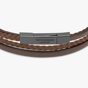 Mini Click Fettuccine Multi-Strand Leather Bracelet In Brown