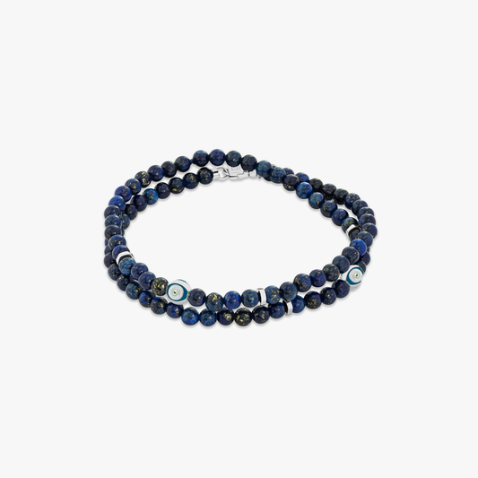 Evil Eye Beaded Bracelet In Lapis Lazuli and Sterling Silver