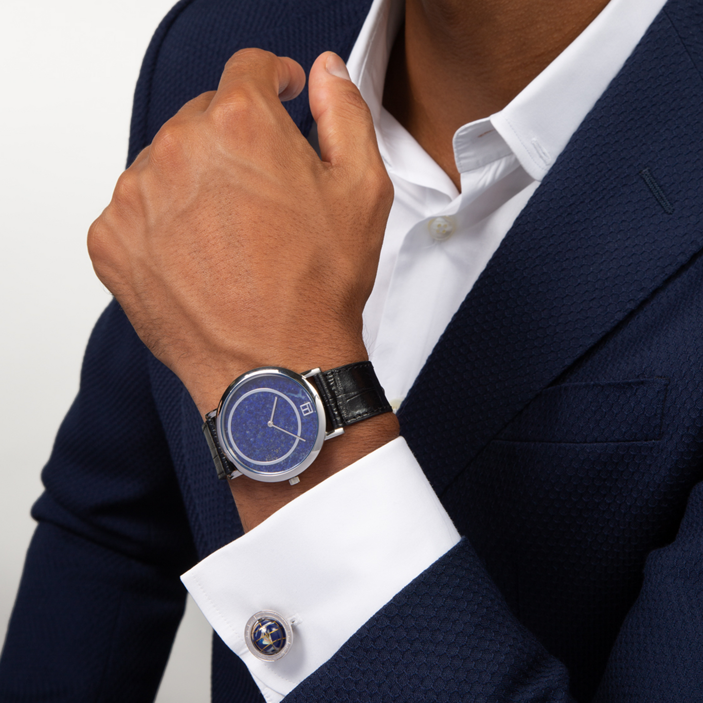 Globe Cufflinks In Lapis With Sterling Silver