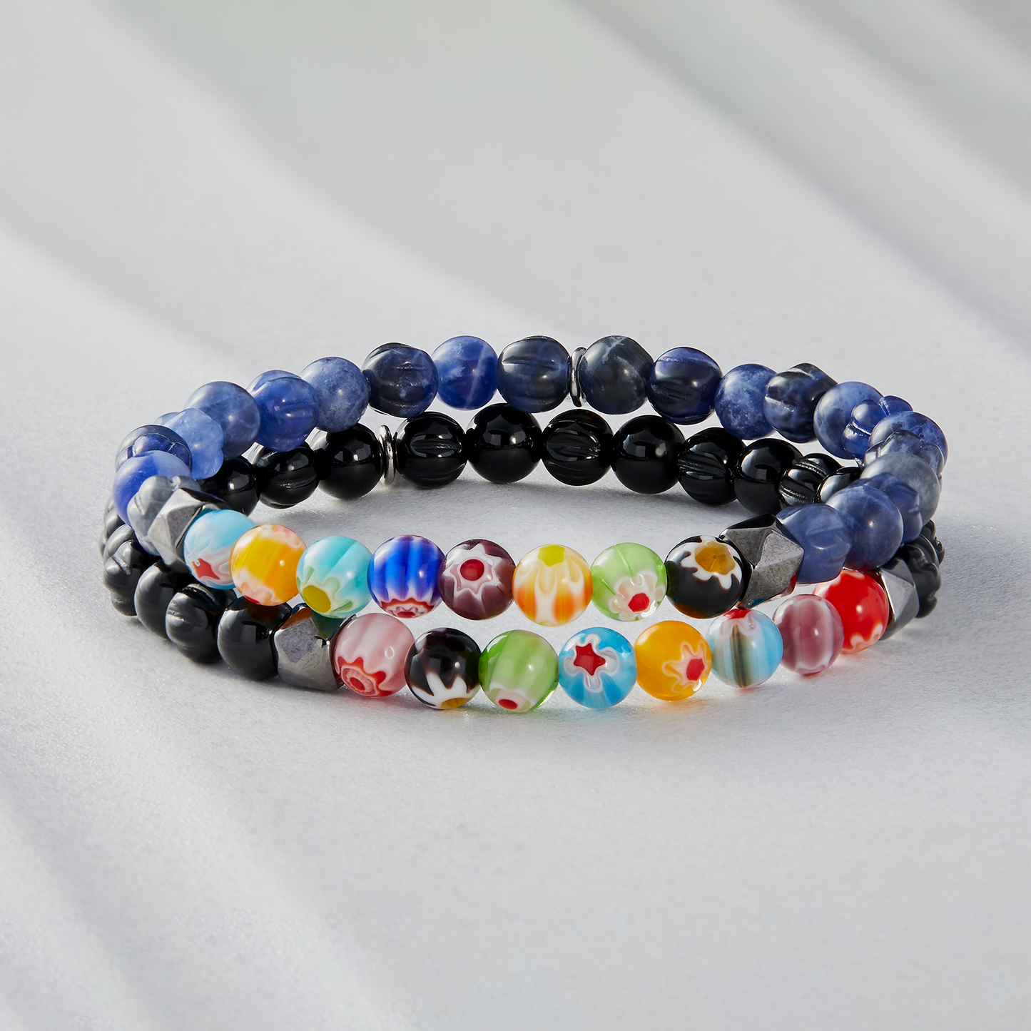 Millefiori Beaded Bracelet With Blue Sodalite 