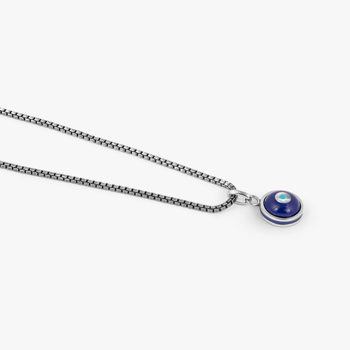 Milos Evil Eye Necklace In Palladium With Blue Resin & Pearl