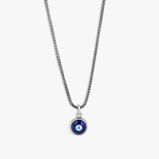 Milos Evil Eye Necklace In Palladium With Blue Resin & Pearl