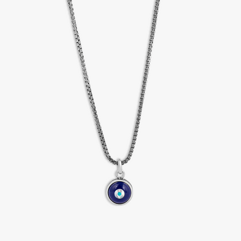 Milos Evil Eye Necklace In Palladium With Blue Resin & Pearl