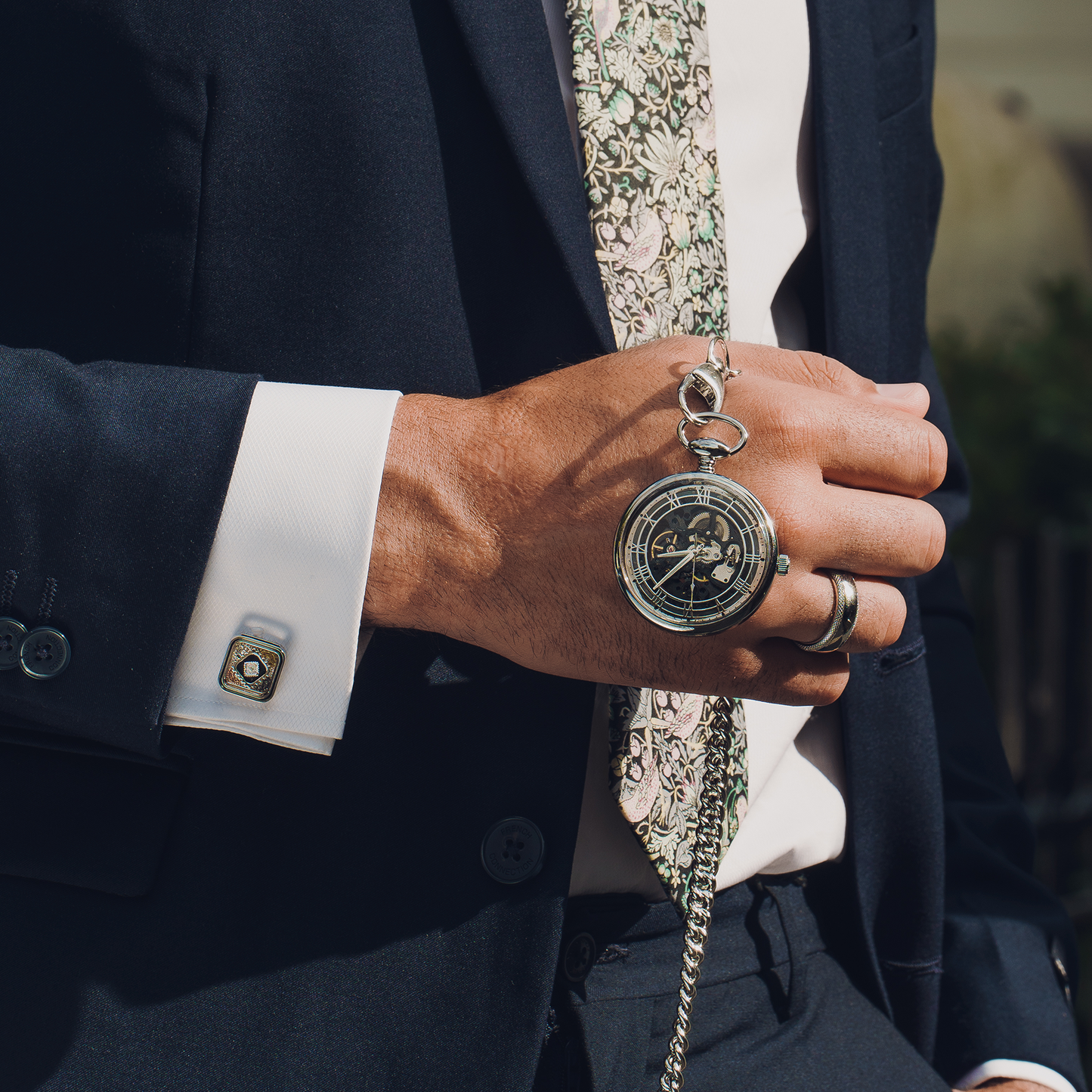 Mechanical Skeleton Pocket Watch In Rhodium Plated