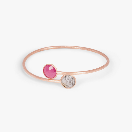 Kensington bangle in black rutilated quartz, ruby root and satin finish 14k rose gold (UK) 1