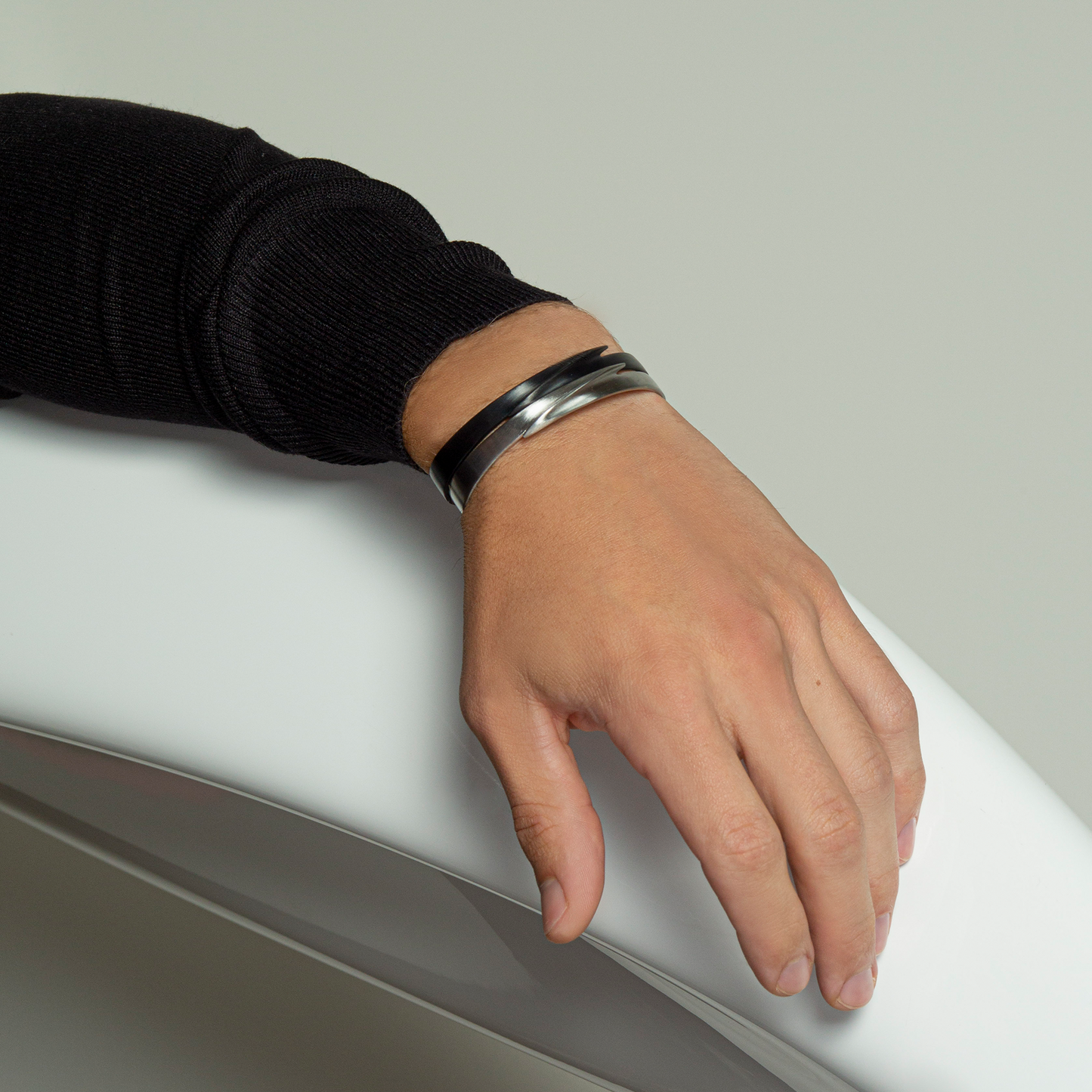 ZAHA HADID DESIGN Tyne Bangle in brushed stainless steel