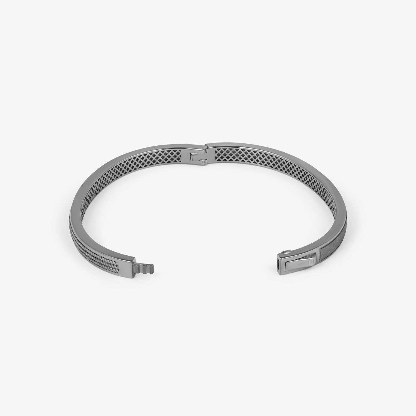 Buckingham Rope Hinge Cuff Bangle in Black Rhodium Silver