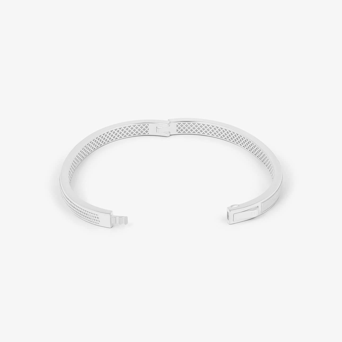 Buckingham Rope Hinge Cuff Bangle in Rhodium Silver