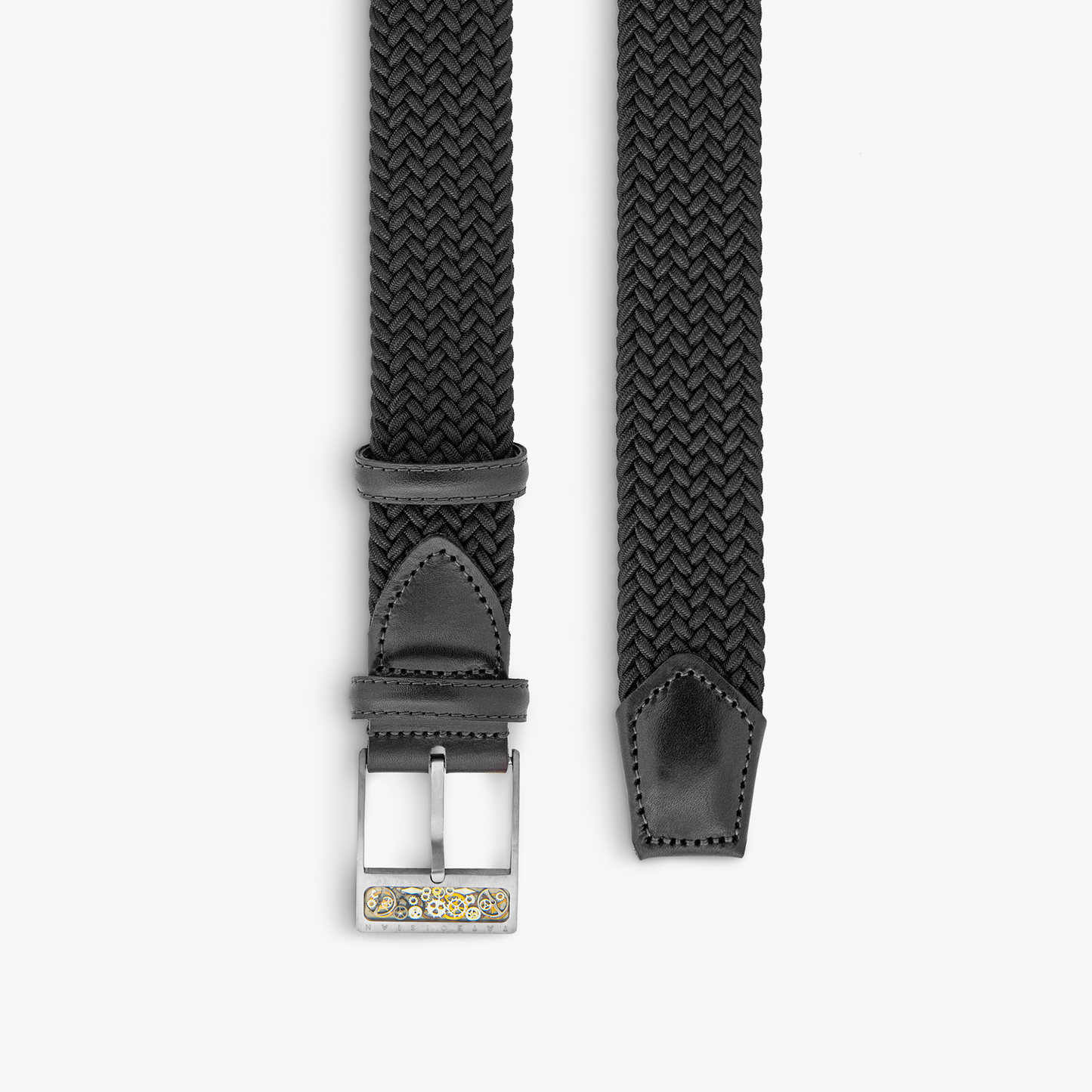 Gear T-Buckle belt in black rayon and leather