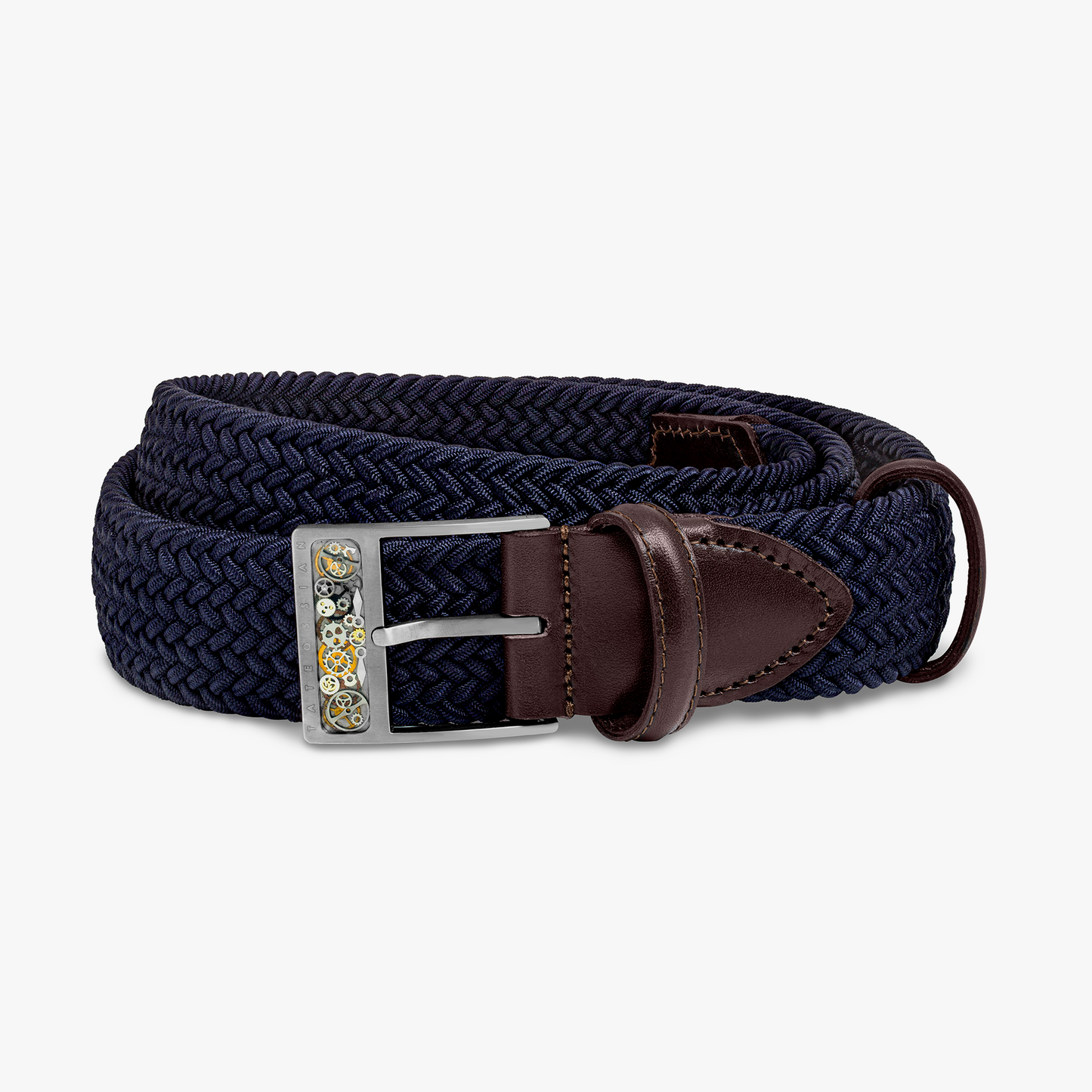 Gear T-Buckle belt in navy rayon and leather