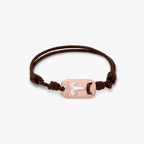 18K rose gold Aries bracelet with brown cord